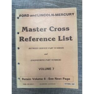 1987 Ford Lincoln Mercury Master Cross Reference List Vol 7 Service Part Numbers